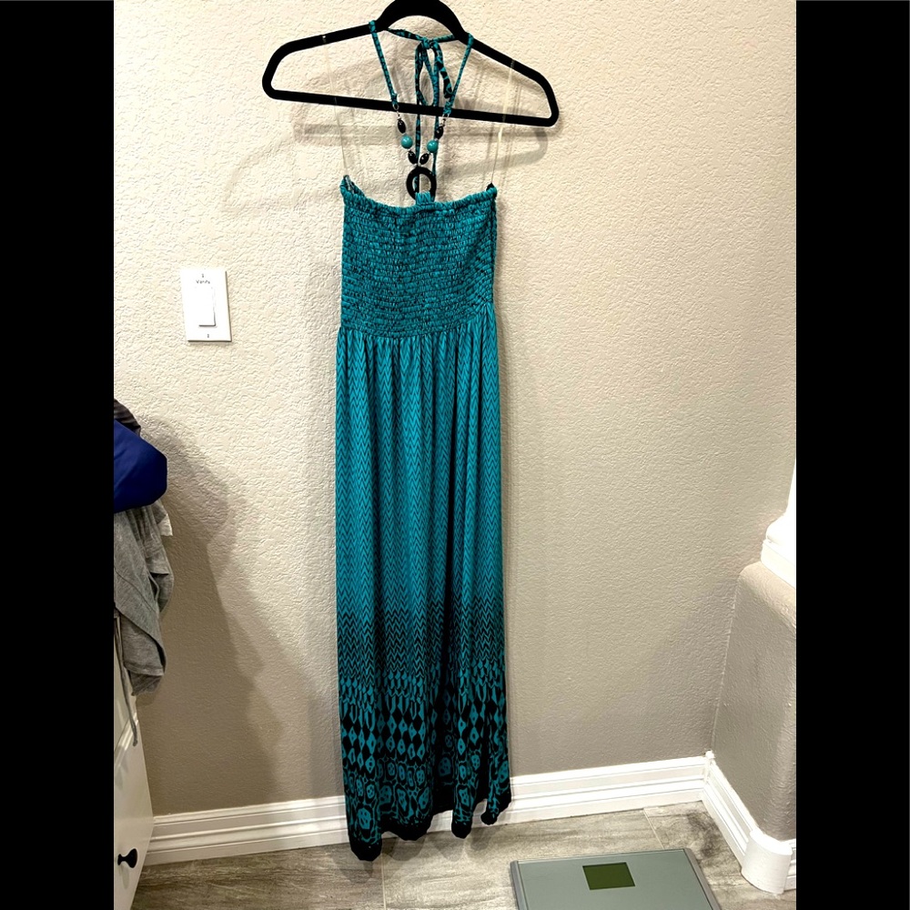 Fun strapless dress with halter beaded detailing, size M